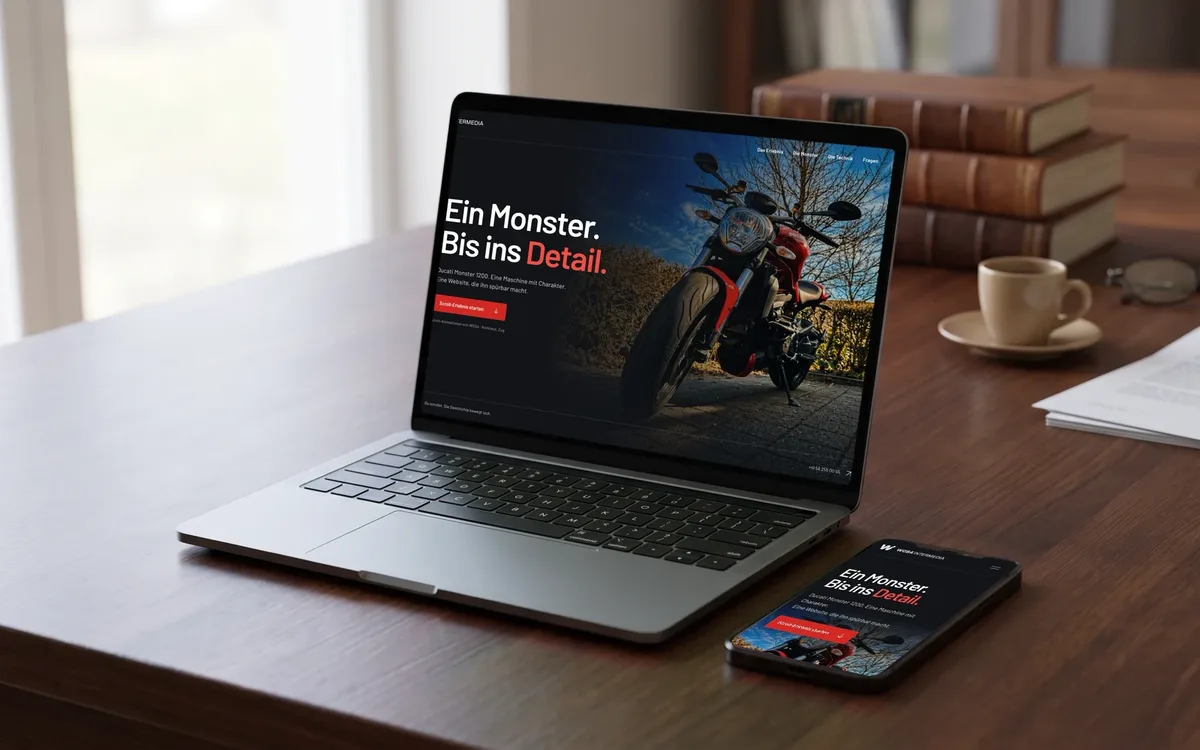 Ducati-Monster-Demo auf Laptop und Smartphone