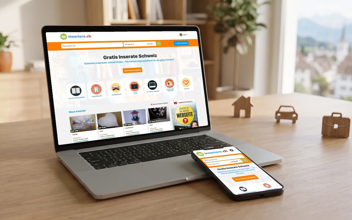 Website Gratis Kleinanzeigen auf Laptop und Smartphone