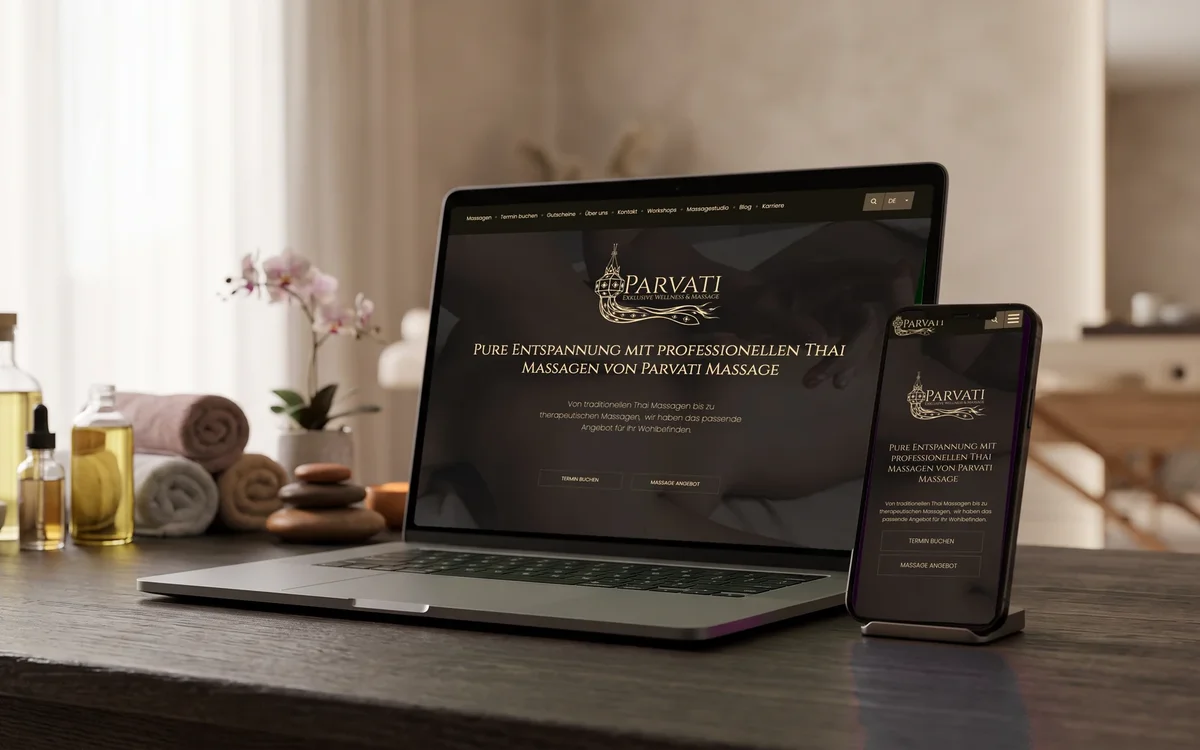 Website Parvati Massage auf Laptop und Smartphone